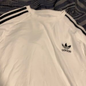 Adidas white long sleeve with the black stripes